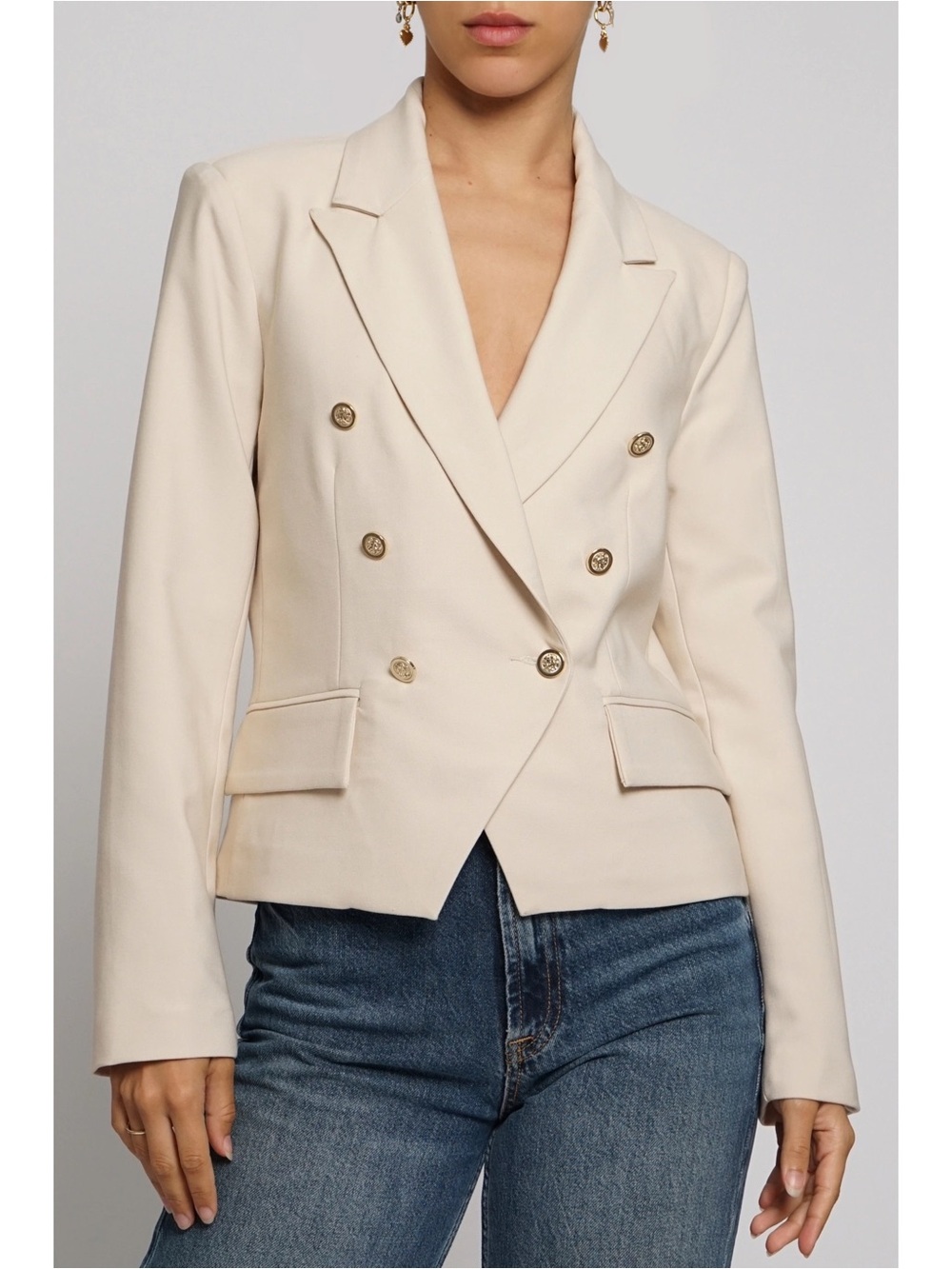 Women's Double-Breasted Ecru Cream Blazer Jacket